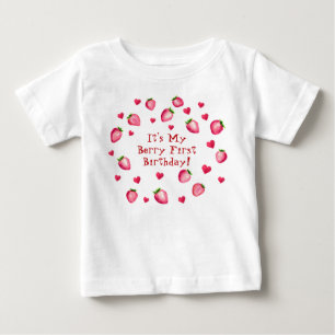 ベリーファースト誕生日パーティーストロベリーハート ベビーTシャツ