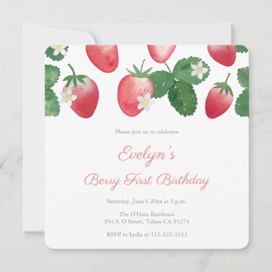 ベリーファースト誕生日パーティーストロベリー 招待状 (正面)