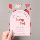 ベリーファースト誕生日パーティー1stストロベリーアーチ アクリル招待状 (インサイチュ (ポータブル))