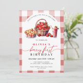 ベリーファースト誕生日ピクニックギンガム 招待状 (スタンド正面)