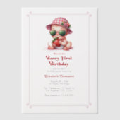 ベリーファースト誕生日ピンクジンガムストロベリー ベラム紙招待状 (正面)