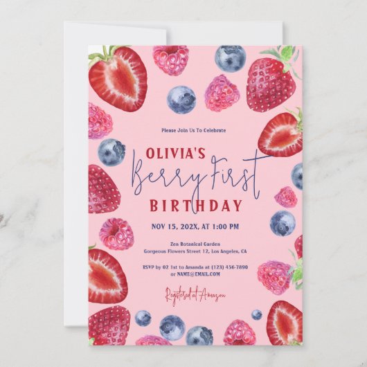 ベリーファースト誕生日ベリーパーティの招待状 サンキューカード (正面)