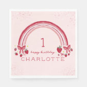 ベリーファースト誕生日レインボーストロベリーボウズ スタンダードランチョンナプキン (正面)