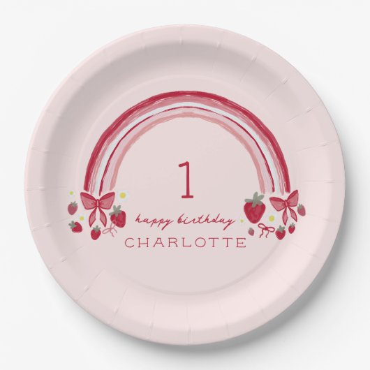 ベリーファースト誕生日レインボーストロベリーボウズ ペーパープレート (正面)
