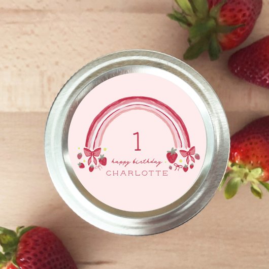 ベリーファースト誕生日レインボーストロベリーボウズ ラウンドシール