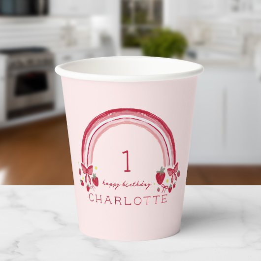 ベリーファースト誕生日レインボーストロベリーボウズ 紙コップ