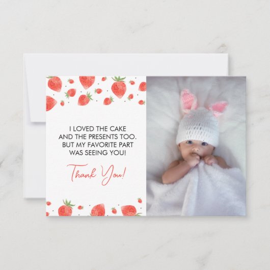ベリーファースト誕生日写真サンキューカード 招待状 (正面)