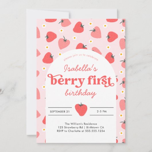 ベリーファースト誕生日招待状イチゴ 招待状 (正面)