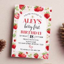 ベリーファースト誕生日招待状ストロベリーテーマ