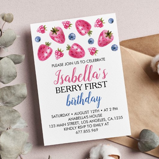 ベリーファースト誕生日招待状ストロベリーテーマ 招待状