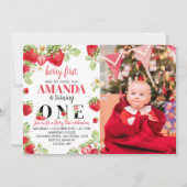 ベリーファースト誕生日招待状ストロベリーテーマ 招待状 (正面)