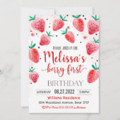 ベリーファースト誕生日招待状ストロベリーバースダ 招待状 (正面)