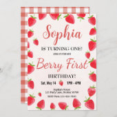 ベリーファースト誕生日招待状ストロベリー招待状 招待状 (正面/裏面)