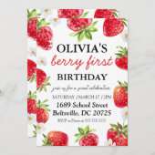ベリーファースト誕生日招待状モダンイチゴ 招待状 (正面/裏面)