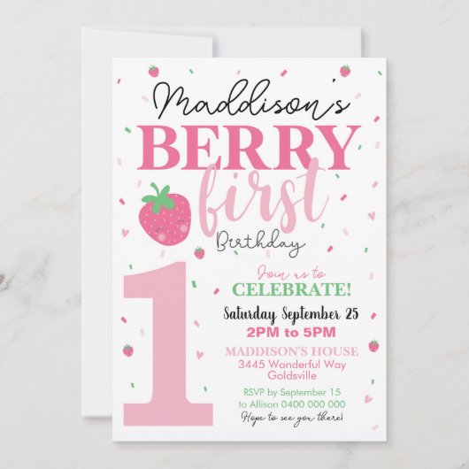 ベリーファースト誕生日招待状1stバースデーガール 招待状 (正面)