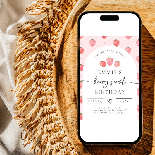 ベリーファースト誕生日招待状 |いちご 招待状