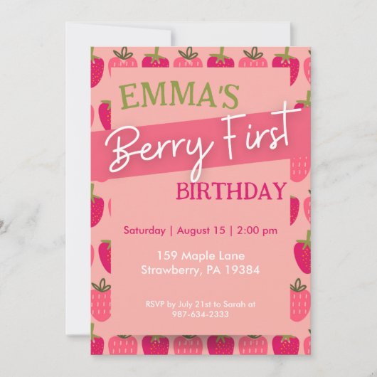 ベリーファースト誕生日招待状、ファースト誕生日 招待状 (正面)