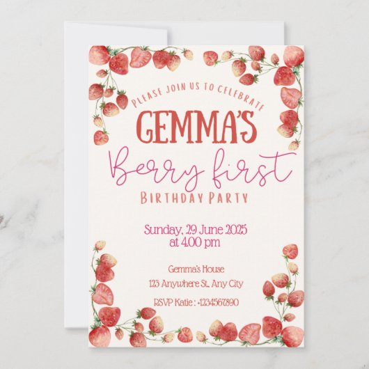 ベリーファースト誕生日招待状 招待状 (正面)