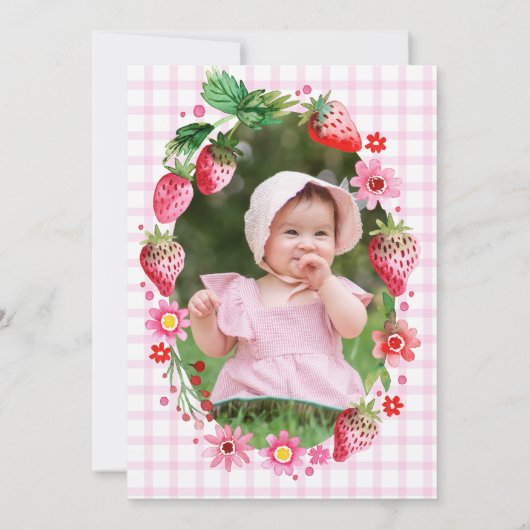 ベリーファースト誕生日水の色のイチゴ写真 招待状 (裏面)