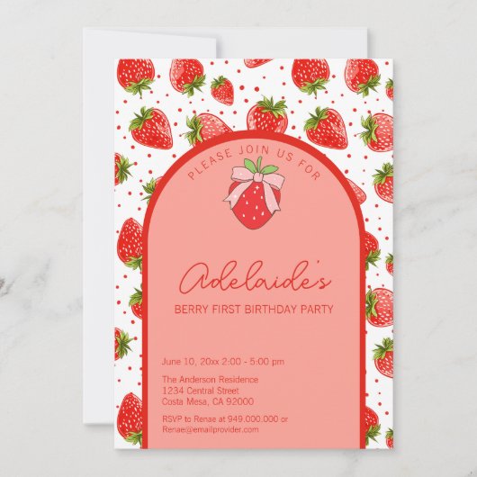 ベリーファースト誕生日1stバースデーストロベリーパーティー 招待状 (正面)