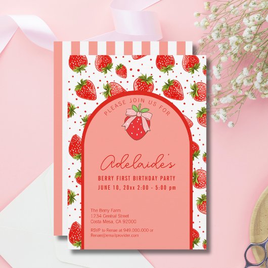 ベリーファースト誕生日1stバースデーストロベリーパーティー 招待状