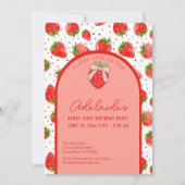 ベリーファースト誕生日1stバースデーストロベリーパーティー 招待状 (正面)