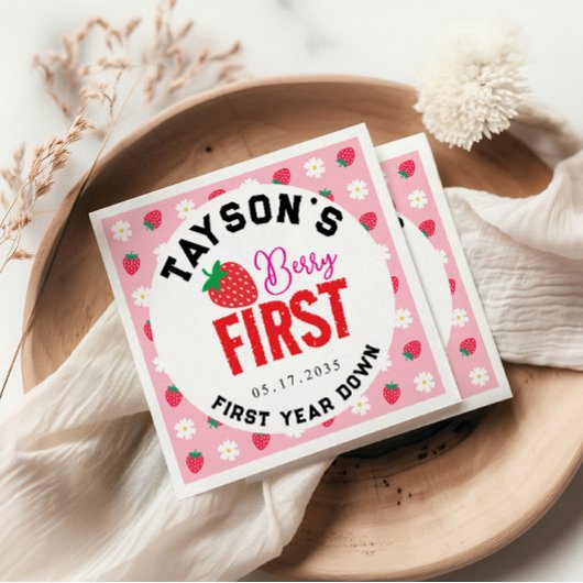 ベリーファースト誕生日1stバースデーストロベリー スタンダードカクテルナプキン