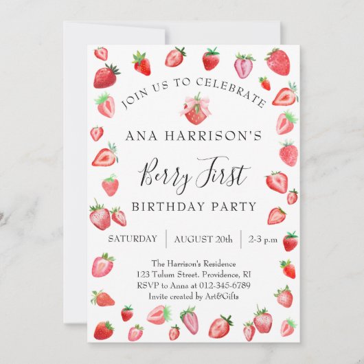 ベリーファースト誕生日1st Birthday 招待状 (正面)