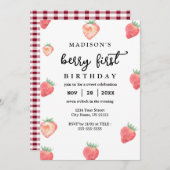 ベリーファースト誕生日1thバースピンクストロベリー 招待状 (正面/裏面)