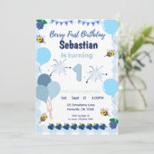 ベリーファースト誕生日 – ブルーベリー招待状ボーイズ 招待状 (スタンド正面)