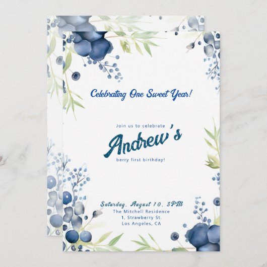 ベリーファースト誕生日!1周年記念パーティー 招待状 (正面/裏面)