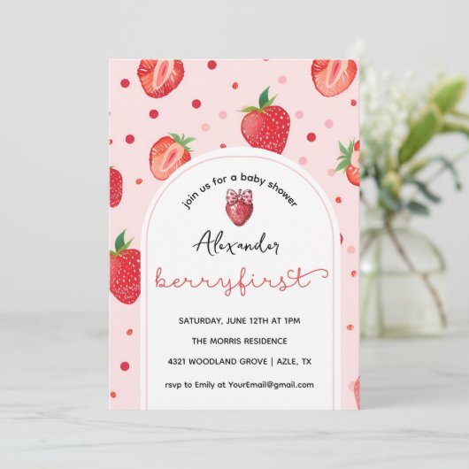 ベリーファースト誕生日、1st誕生日パーティーガール 招待状 (スタンド正面)