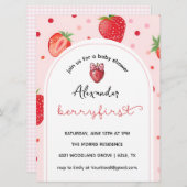 ベリーファースト誕生日、1st誕生日パーティーガール 招待状 (正面/裏面)