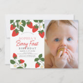 ベリーファースト赤いちご写真1st誕生日 招待状 (正面)