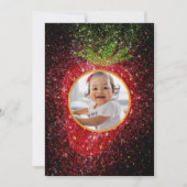 ベリーファースト1歳の誕生日フォトストロベリーグリッター サンキューカード (正面)