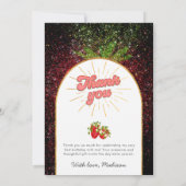 ベリーファースト1歳の誕生日フォトストロベリーグリッター サンキューカード (裏面)