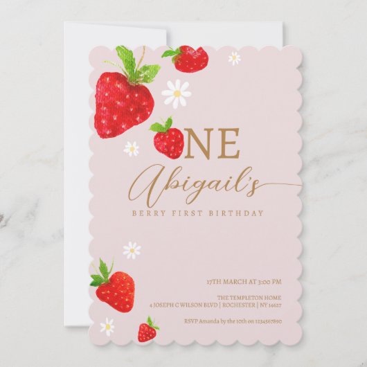 ベリーファースト1stストロベリー誕生日 招待状 (正面)