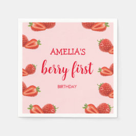ベリーファースト |いちご1日の誕生日ピンク スタンダードカクテルナプキン