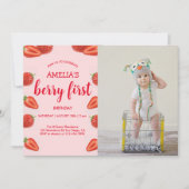 ベリーファースト |いちご1st誕生日ピンクの写真 招待状 (正面)