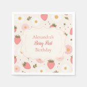 ベリーファースト |かわいいストロベリーガール1st誕生日 スタンダードカクテルナプキン (正面)