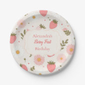 ベリーファースト |かわいいストロベリーガール1st誕生日 ペーパープレート (正面)