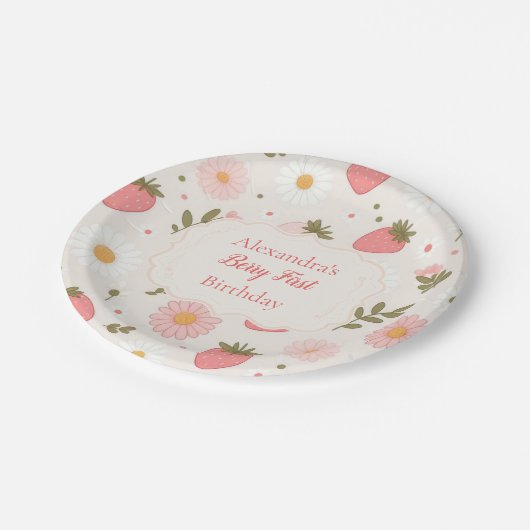 ベリーファースト |かわいいストロベリーガール1st誕生日 ペーパープレート (アングル)