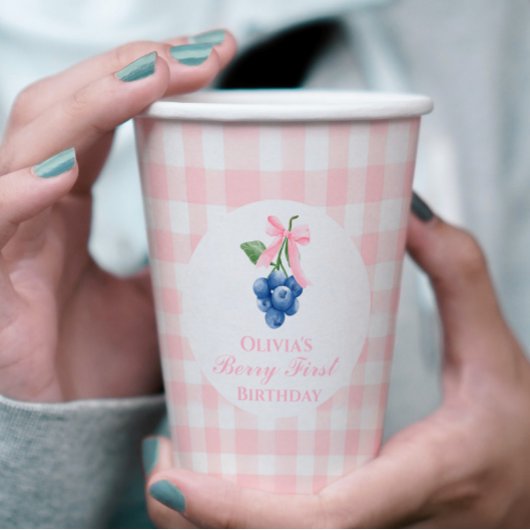 ベリーファースト・ブルーベリー誕生日ピンクボウギンガム 紙コップ