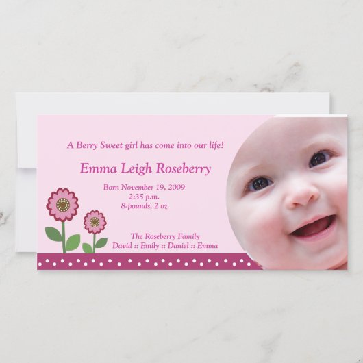 ベリーフラワーガーデン8x4写真誕生のお知らせ 案内状 (正面)