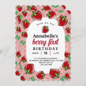 ベリーフリストロベリーファースト誕生日ガールズパーティー 招待状 (正面/裏面)