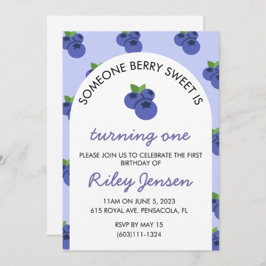 ベリーフルーツファースト誕生日パーティーへの招待 招待状 (正面/裏面)