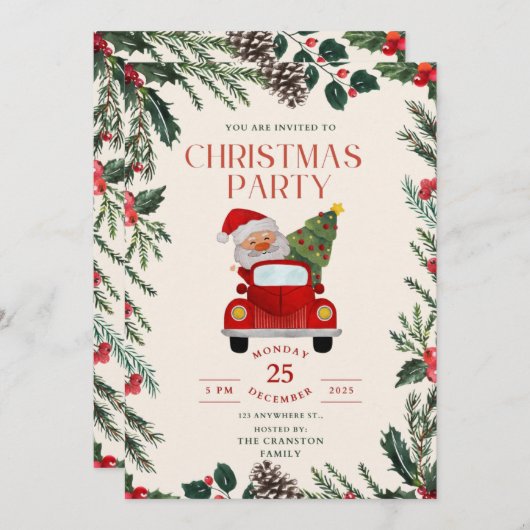 ベリーフレームエレガントクリスマスパーティの招待状 招待状 (正面/裏面)
