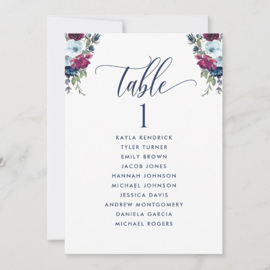 ベリーフローラ、ゲスト名を付けたシーティングプランカード (正面)