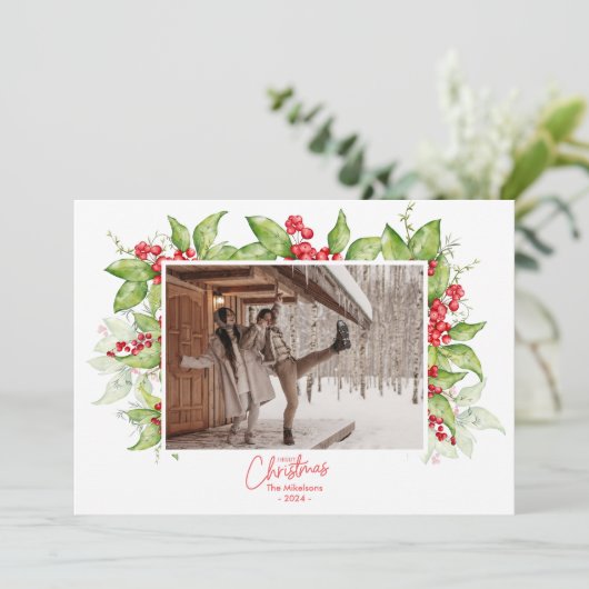 ベリーブランチフレーム | モダンなクリスマスの写真 シーズンカード (スタンド正面)