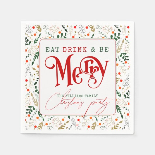 ベリーブランチ食べ、ドリンクBe Merry Christmasパーティー スタンダードカクテルナプキン (正面)